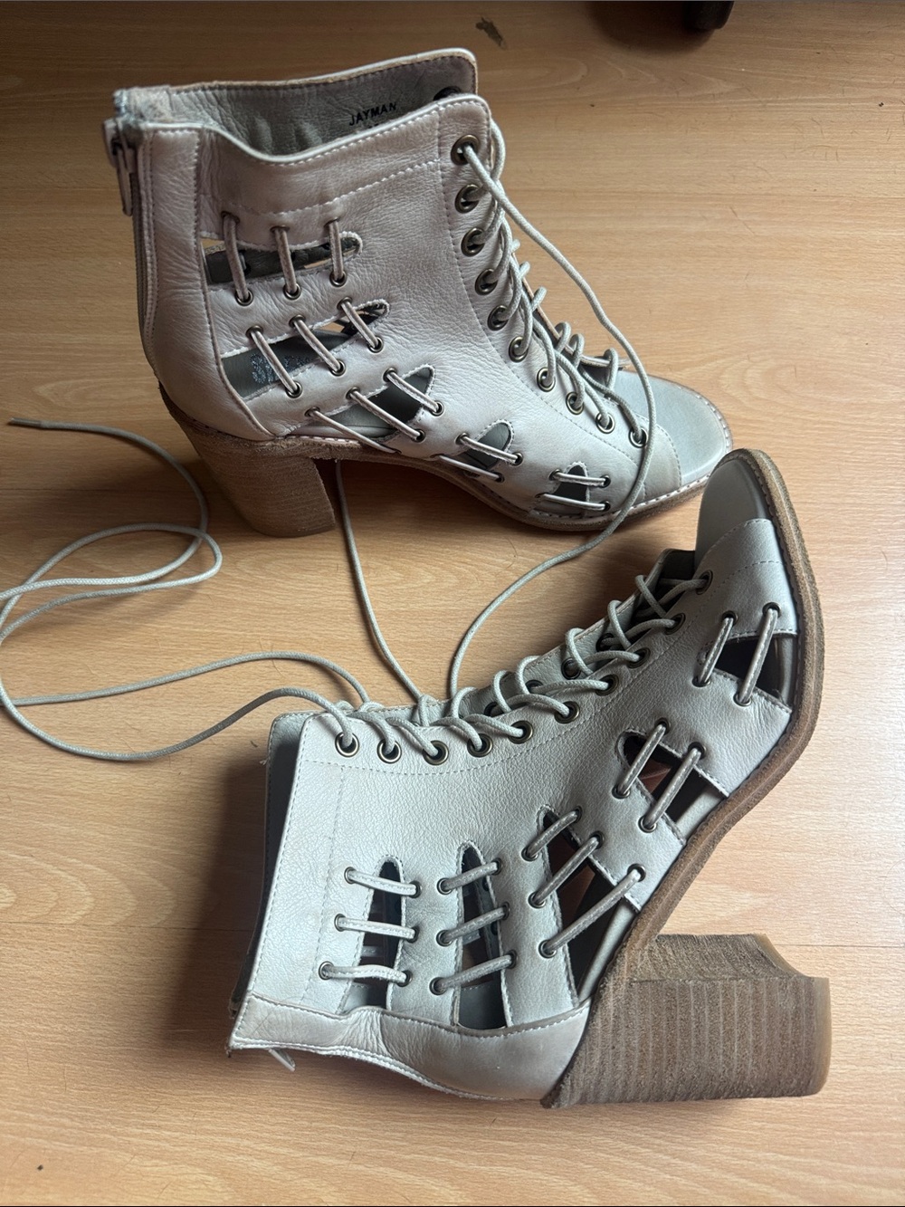 Lace-Up Cutout Heeled Booties — White